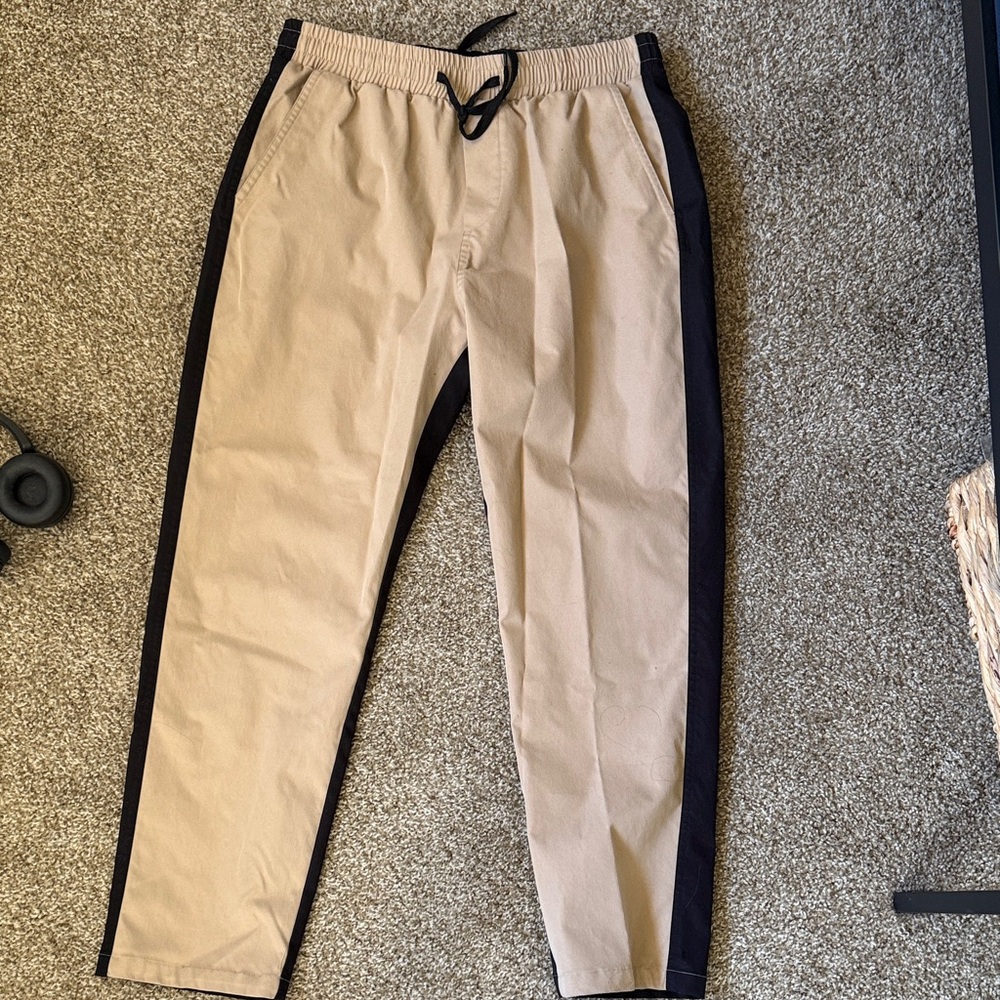 SHEIN Men's Khaki Chinos with Black Stripes
